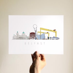Signed Belfast Skyline Print - city hall, titanic, bank buildings, harland and wolff