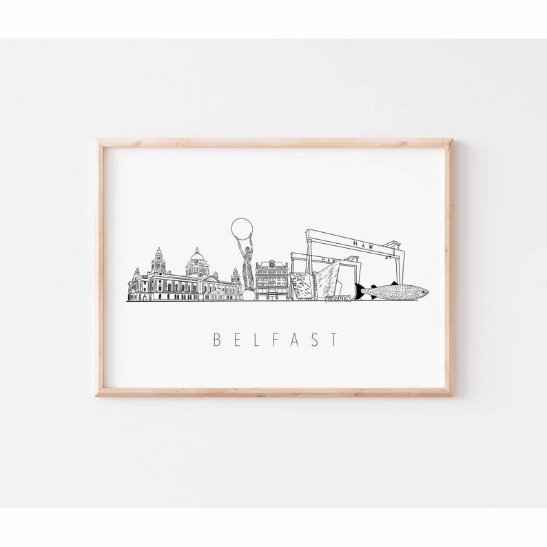 Signed Belfast Skyline Print city hall, titanic, bank buildings, harland and wolff image 1