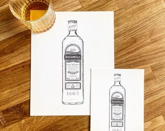 BUSHMILLS Irish whiskey Bottle Original drawing Print