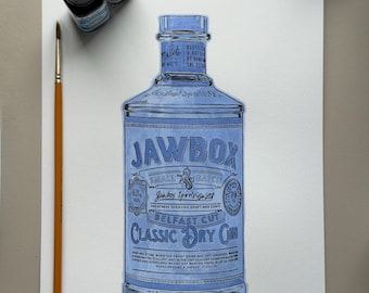 Jawbox Gin Bottle painting (hand painted print)