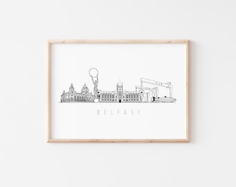 Queen’s university Belfast Skyline Print - customisable - city hall, titanic, bank buildings, harland and wolff