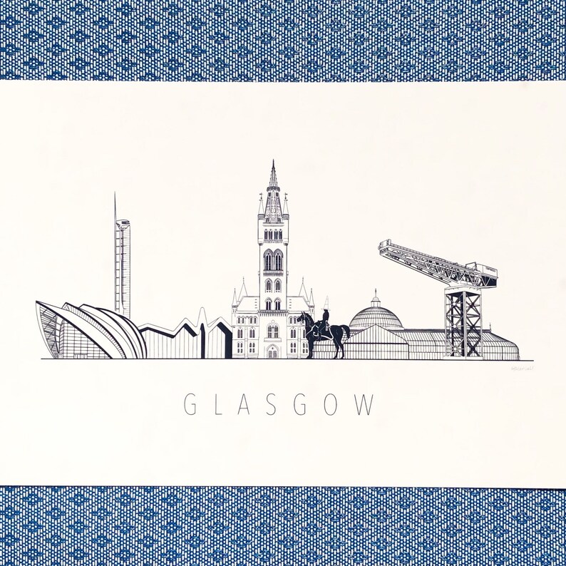 Signed Glasgow Skyline Print University of Glasgow Etsy