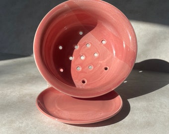 Beautiful Pink Berry Bowl with drainage plate