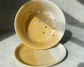 Beautiful Yellow and White Berry Bowl with drainage plate