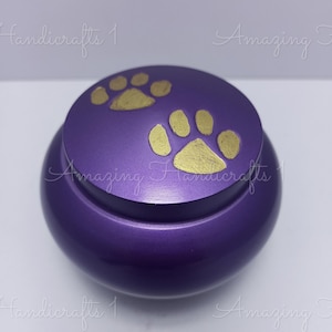 Purple Gold Pet Urn with Paw Prints – Small Cremation Keepsake for Dog or Cat Ashes – Pet Loss Memorial – Animal Remembrance Gift