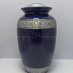 Royal Blue Marble Cremation Urn with Silver Detailing, Adult Ashes Memorial Urn, Elegant Funeral Urn, Handmade urns, Free Keepsake Urn