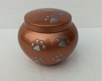Kupfer Pfotenabdruck Haustier-Urne - Kleine runde Urne für Hunde oder Katzen - Individuelle Tiergedenkstätte Andenken - Haustier Verlust Geschenk für Tierliebhaber
