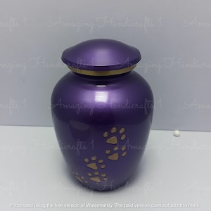 Purple Pet Urn for Dog or Cat Ashes with Gold Paw Prints | Small Metal Urn | Pet Loss Gift | Cremation Ashes Holder Memorial | Cremation urn