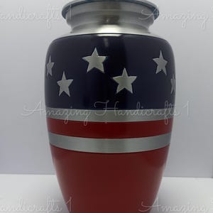 Patriotic Red White Blue Urn with Stars – Veteran Cremation Urn – Memorial for Military Service – Ashes Keepsake – American Tribute – Xl Urn