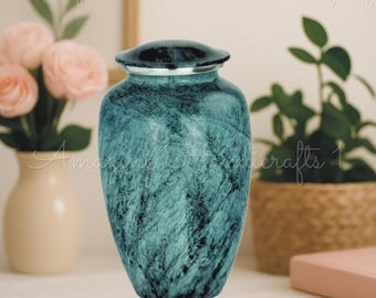 Green Marble Adult Cremation Urn for Human Ashes: Elegant Memorial Urn with Natural Stone Design & Secure Lid for Funeral Tribute |