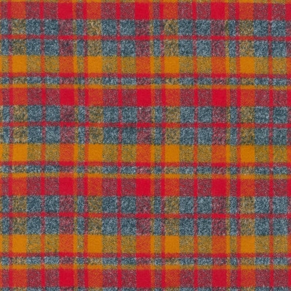 Robert Kaufman Mammoth FLANNEL in "Crimson" / Red Orange Grey Tartan Flannel for Apparel / SRKF-13927-91