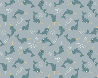 Nice Ice Baby Collection - Baby Narwhals in Stone Blue - Deena Rutter for Riley Blake Designs - 100% Premium Quilting Cotton - C11602-STONE