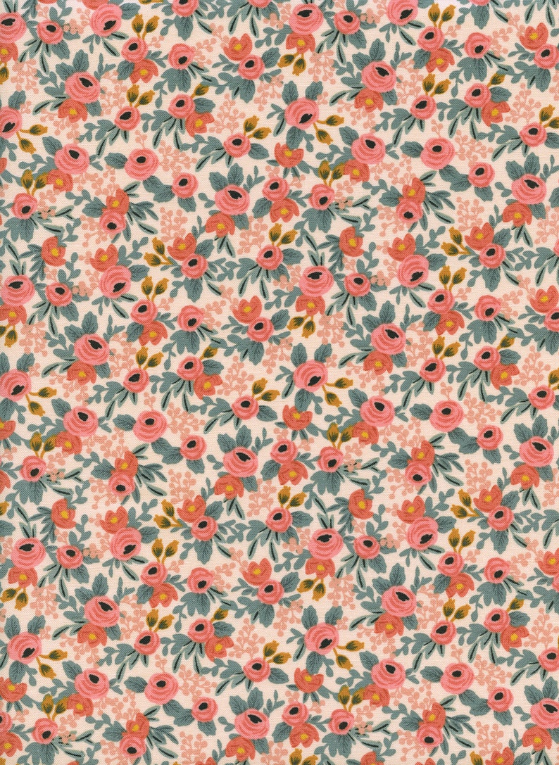 Steel AB8004-001 Petite Floral on Peach Les Fleurs Rosa Cotton Peach Fabric  Quilting Weight Cotton Fabric
