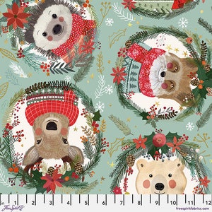 Christmas Squad Collection - Wreaths in Sage Print - Mia Charro - Free Spirit Fabrics - PWMC013.XSAGE