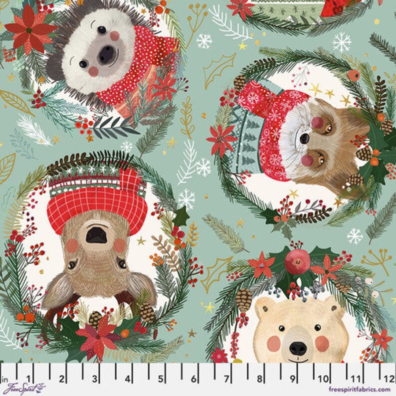 Christmas Squad Collection Wreaths in Sage Print Mia Charro Free Spirit Fabrics PWMC013.XSAGE image 1