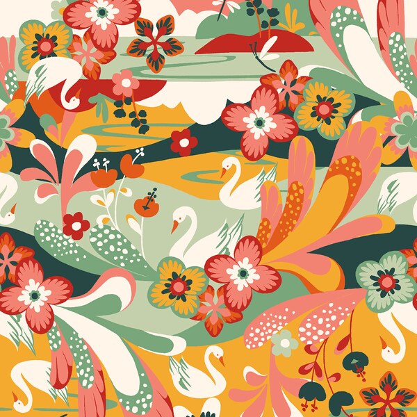 Swan Paraiso Collection - Paradise in Sunset Cove Fabric by RJR Fabrics - 100% Quilting Weight Cotton - RJ4200-SC2