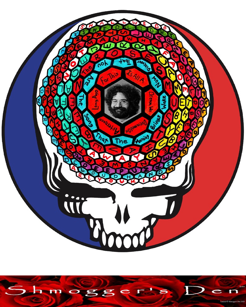 Puzzle: Grateful Dead Puzzle, Lyric Phrases 'Round & 'Round Hexagonal Steal Your Face image 1