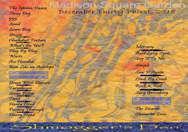 Original setlist art 250 500 or 1000 pieces Puzzle: Phish 123118 #2 A Must-Have for a Phan/'s Parlor!