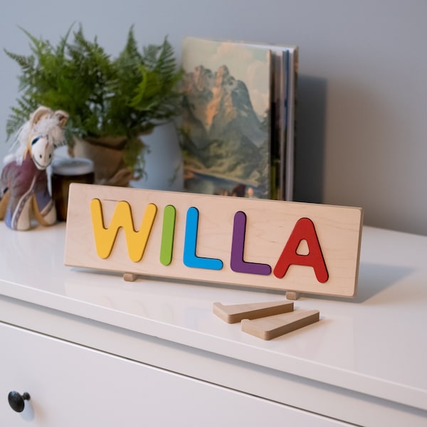 Personalized Name Puzzle Display Stand - Fat Brain Toys - DOESN'T INCLUDE PUZZLE - Wooden Display Holder for Custom Name Puzzle