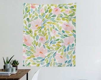 Garden Bush Tapestry, Floral, Flowers, Watercolor, Painting, Roses, Poppy, Wall Hanging, Home decor, Dorm decoration, Fabric hanging T#58