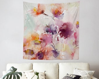 Autumn Nature Tapestry, Fall, Watercolor, Colorful, Delicate, Wall hangings, Wall decor, Home decor, Dorm decoration, Fabric hanging T#16