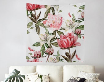 Watercolor Floral Tapestry, Flowers, Roses, Soft, Watercolor, Wall hangings, Wall decor, Home decor, Dorm decoration, Fabric hanging T#7