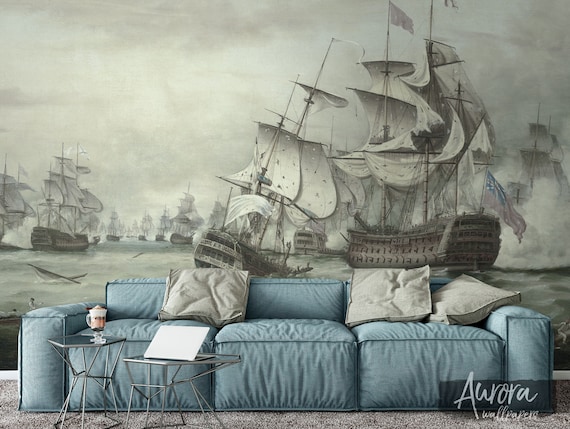 Ship Battle Removable Wallpaper Art Wall Decor Painting Wall Etsy