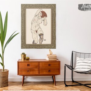 Femme nue nue dans des bas noirs 1917 par Egon Schiele Sticker mural dessin au trait original féminin, décoration de chambre beige, décalcomanies 29VS image 3