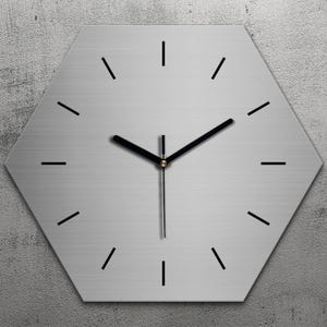 Smooth Metal Clock, Gray Hexagon Clock, Glass Patterned, Classic Design Bedroom Clock