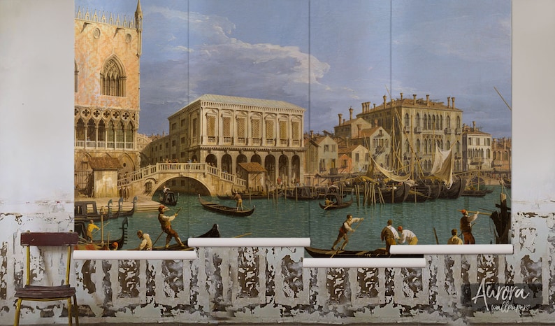 View of Venice reusable wallpaper Watercolor wall mural Vintage #08 Removable wallpaper Art wall decor Peel and stick