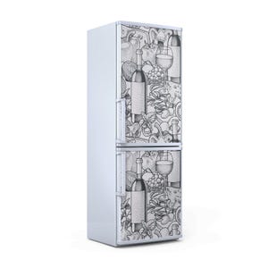 Aesthetic Refrigerator Cover, Wine And Vegetables, Fridge Magnetic Decal, Black And White, Fridge Magnetic Decal, Kitchen Decoration