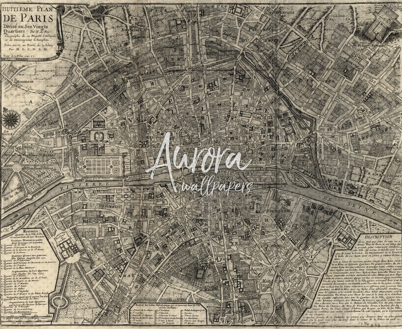 Paris Vintage Map Removable Wallpaper Art Wall Mural | Etsy UK