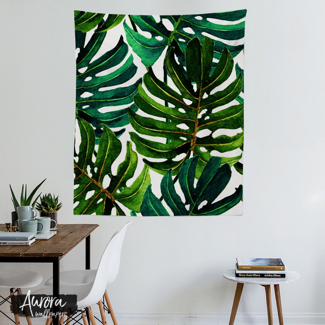 Monstera Leaves Tapestry Big Leaves Jungle Bush Palm - Etsy