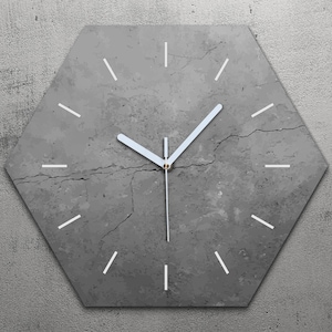 Stone Mineral Clock, Gray Hexagon Clock, Glass Patterned, Classic Design Bedroom Clock