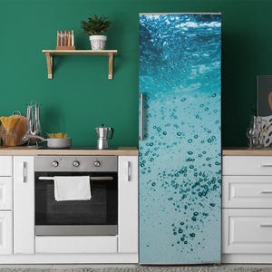 Bubbles, Fridge Magnetic Decal, Blue Aesthetic Refrigerator Skin, Gift Idea