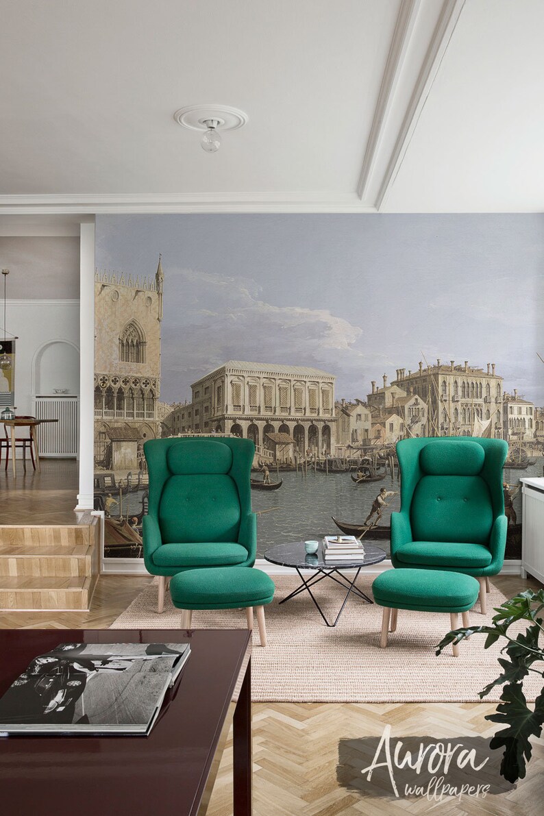 View of Venice reusable wallpaper Watercolor wall mural Vintage #08 Removable wallpaper Art wall decor Peel and stick