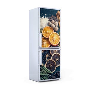 Modern Refrigerator Cover, Dried Citruses, Fridge Magnetic Decal, Black Fridge Magnetic Decal, Housewarming Gift