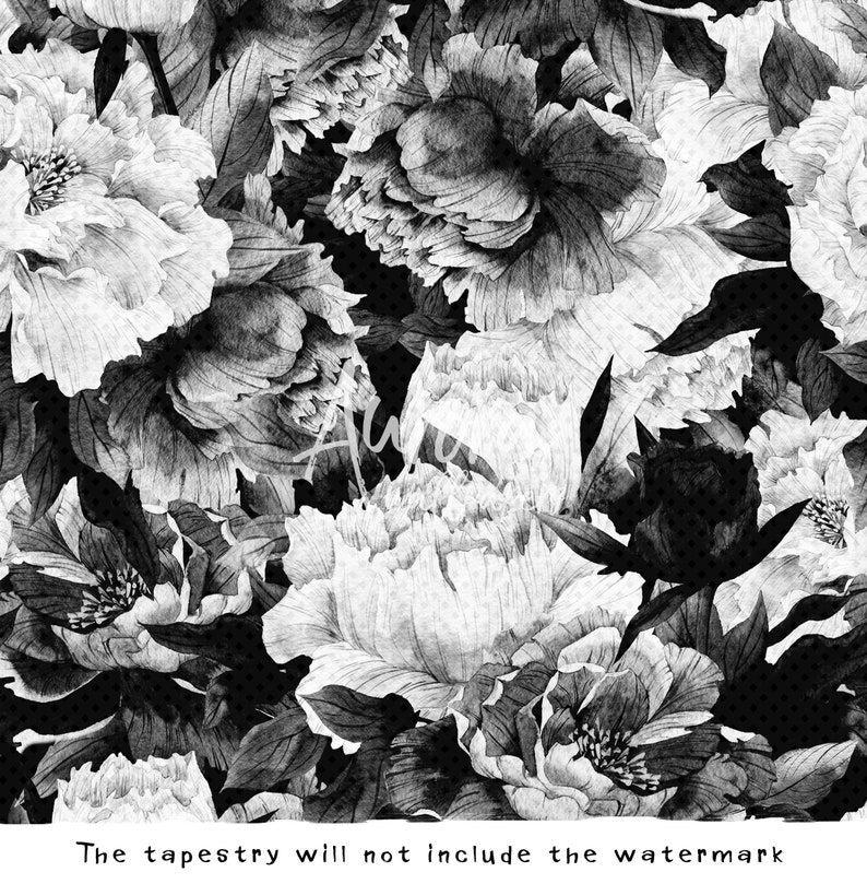 Black and White Flowers Tapestry Garden Vintage Roses Etsy
