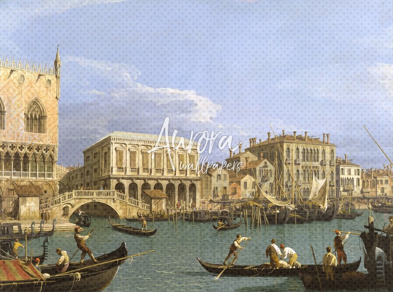 View of Venice reusable wallpaper Watercolor wall mural Vintage #08 Removable wallpaper Art wall decor Peel and stick