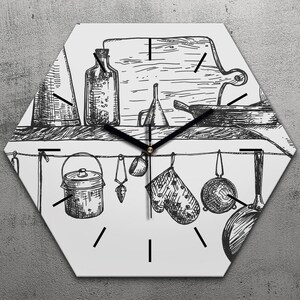 Cartoon Shelf Clock, Gray Hexagon Clock, Handmade Clock, Stylish Design Dining-Room Decor Clock