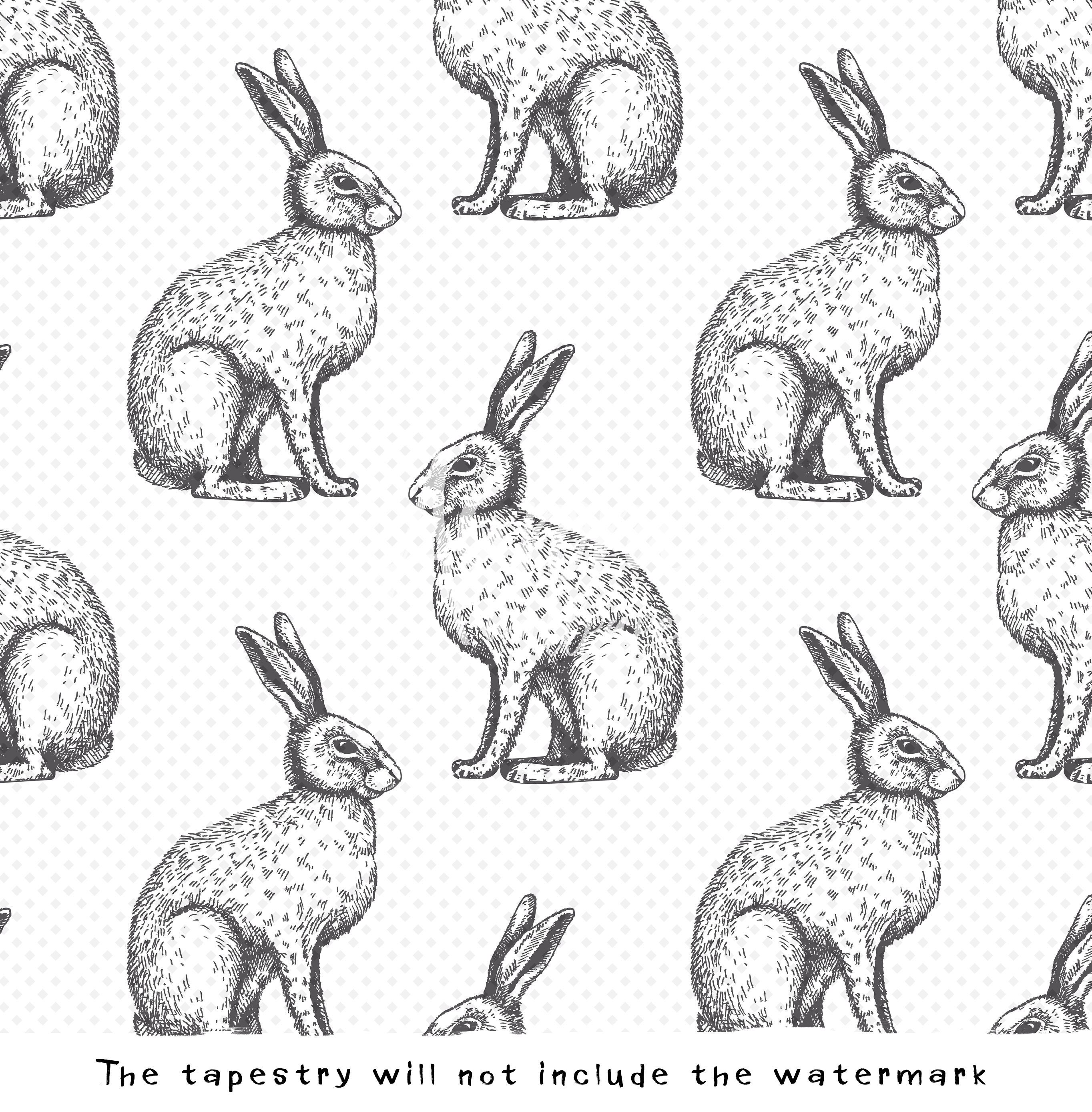 Black Rabbit Patterns Rabbit Tapestry Black and White Pattern Animals Sketch | Etsy