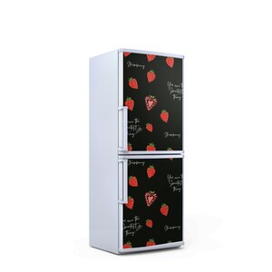 Cute Strawberries Fridge Sticker, Black Patterned Stickers, Kitchen Decoration, Stylish Design