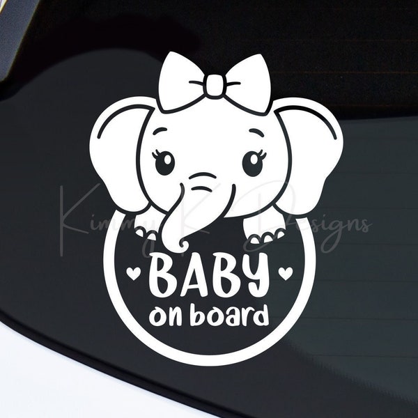 Baby Girl Elephant, Baby on Board Decal, Car Decal, Informs Rescue Workers in an Emergency.