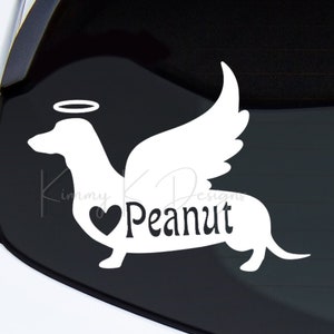 Angel Dachshund Memorial Decal, Dachshund with Wings, Personalized with your fur baby's name.
