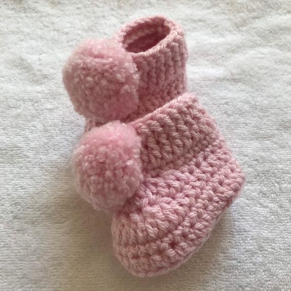 Pink Newborn Baby Booties Crochet Pom Pom Booties Baby Girl Gift Baby Shower Gift Ideas Etsy UK