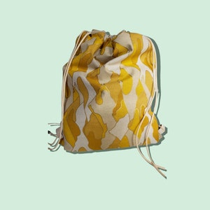 Drawstring knapsack, drawstring backpack, drawstring bag, dance bag, festival bag, yellow bag, metallic fabric, gold backpack