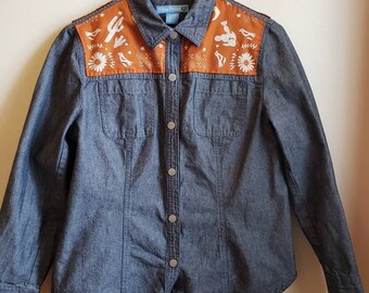 Size 10 Denim Shirt, Embellished Denim Shirt, Jean Shirt
