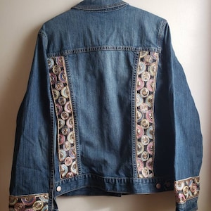 Embellished jean jacket, upcycled jean jacket, sequined jacket, gold jacket, ecofashion