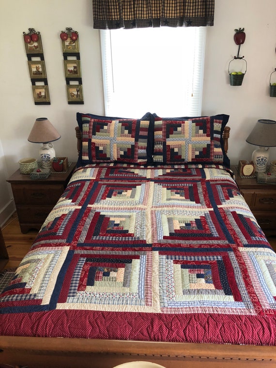 Country Log Cabin Ohio Star Quilt Hand Sewn 2008 Etsy