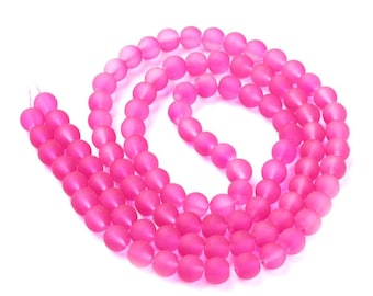Neon Pink Glass Beads Plain Round 8mm Frosted Strand Of 100+
